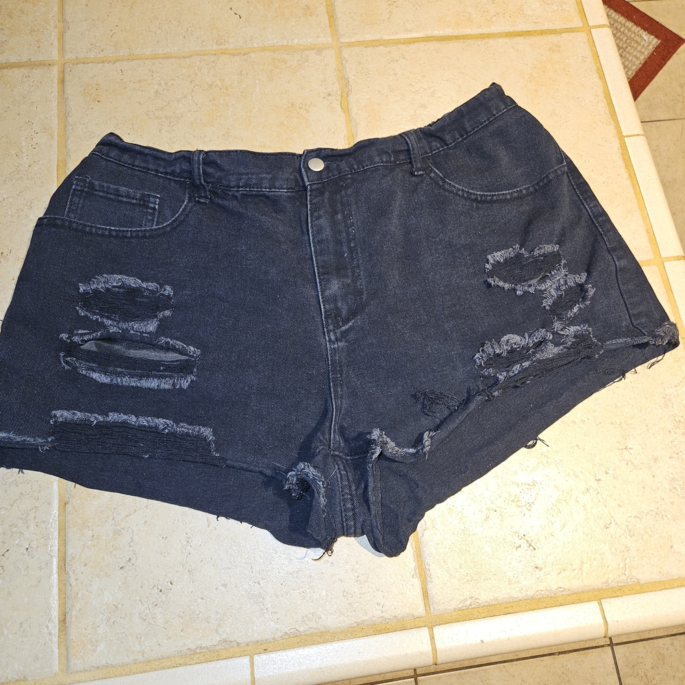 SHEIN Black Distressed Jean Shorts